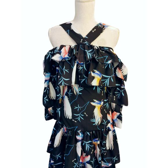 NWT Borgo De Nor Sandra Crepe Bird Ruffle Off Shoulder Midi Dress $1420 Sz 8 - Picture 4 of 9
